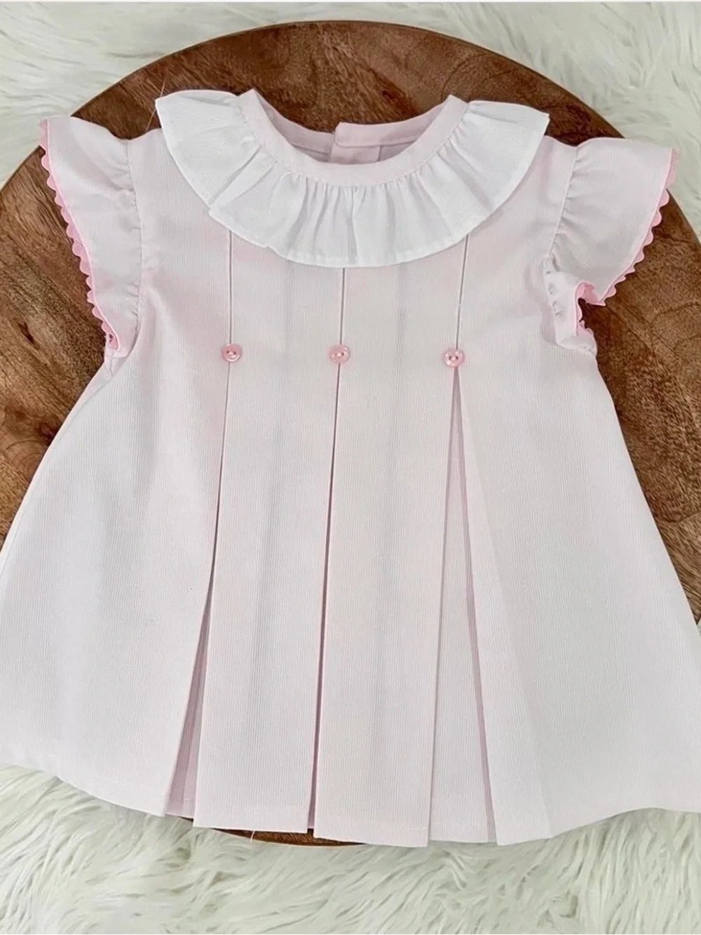 Classic Pink Baby 3 Dress Set with Ruffled Collar. 3 months